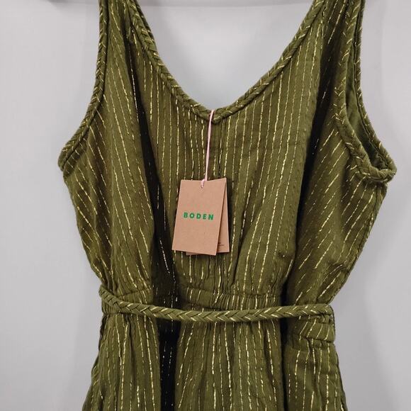 NWT Boden Grecian Playsuit Romper Green Metallic Gold Striped Pockets D0674 12 - Picture 5 of 7